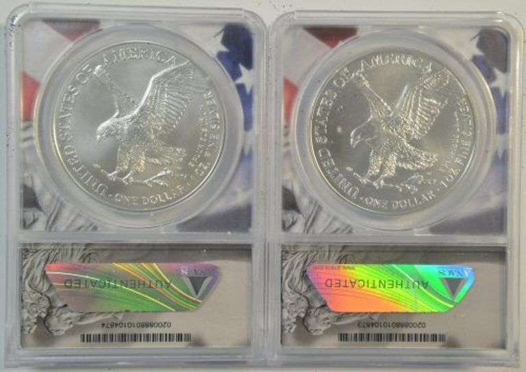 2 ANACS MS70 graded 2022 $1 American Silver Eagle First Strikes