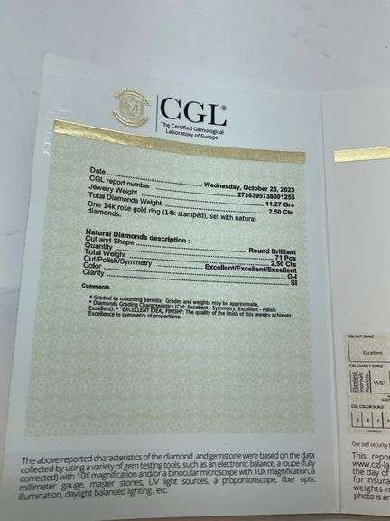 CERTIFIED 14K ROSE GOLD AND DIAMOND RING. 2.50 CARAT
