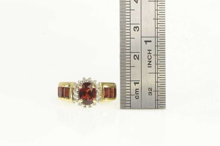 14K Yellow Gold Oval Garnet Vintage Halo Statement Ring