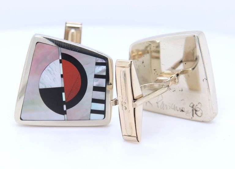 14kt White gold Signed inlay cufflinks