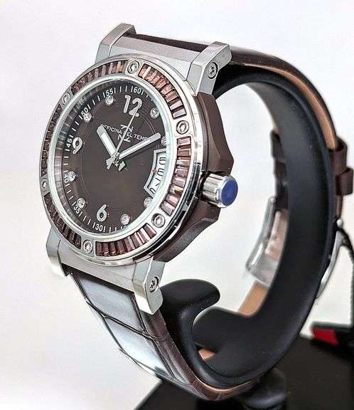 Italian Elegant Women’s Watch Champagne Brown Crystal Baguettes And Crystal Hour Markers