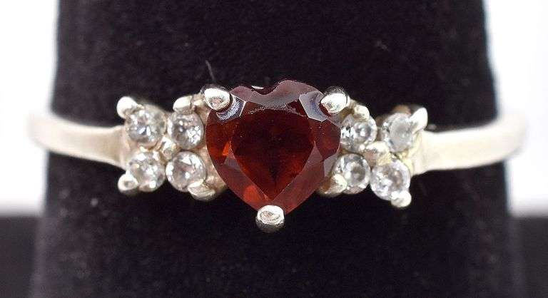 Sterling Silver Red Garnet and CZ Gemstone Ring