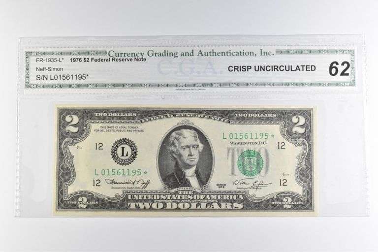 CGAI Crisp Unc62 $2 1976 San Francisco CA US FRN Green Seal FR-1935-L*