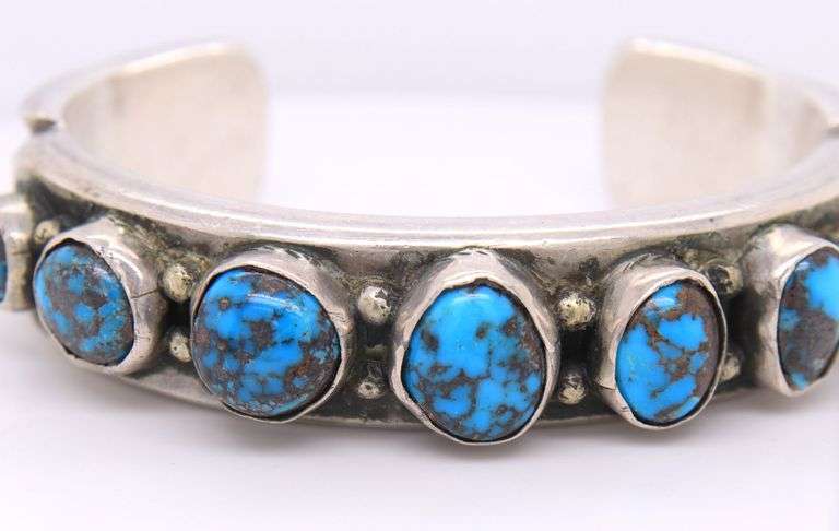 Heavy signed 925 sterling silver turquoise cuff bangle