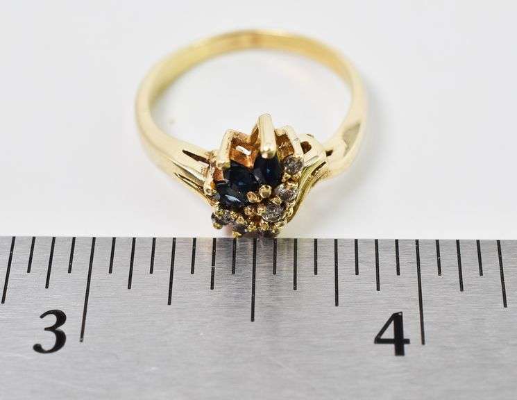 Appetizing 14K Yellow Gold Blue Sapphire and Diamond Ring