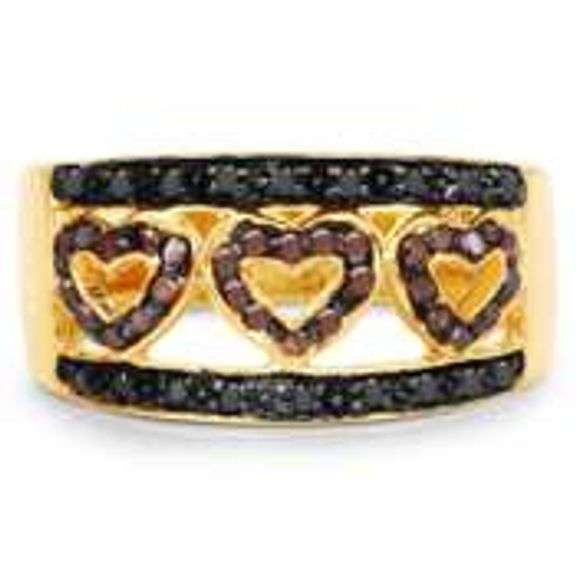14 Kt Yellow Gold Plated Natural Red & Black Diamond Ring