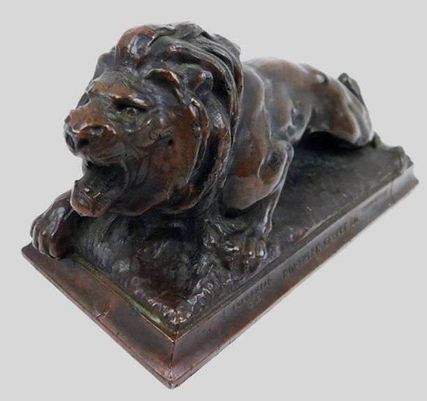 Rare Bronze Salesman Sample Lion Casket Topper