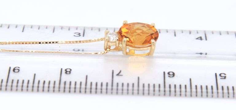 14kt Yellow Gold Oval Citrine and Diamond Pendant on chain