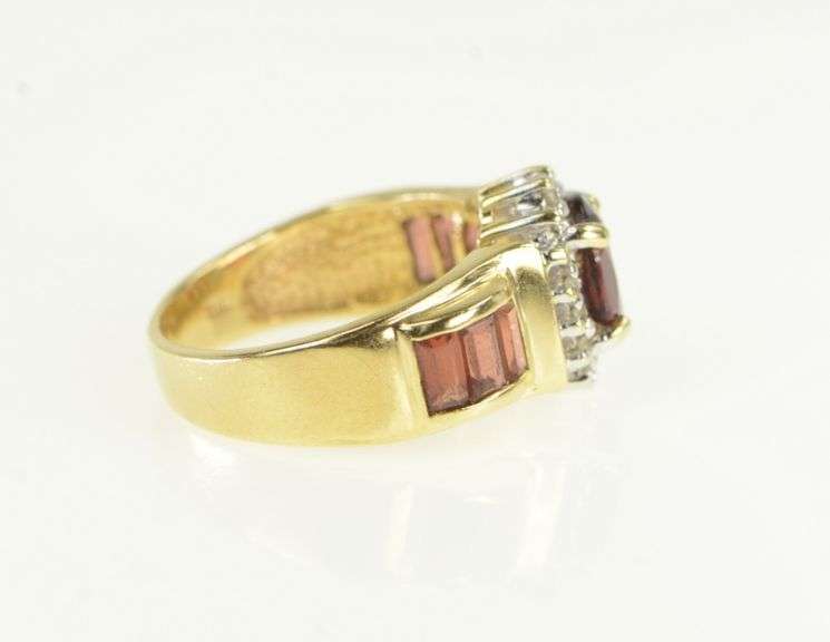 14K Yellow Gold Oval Garnet Vintage Halo Statement Ring