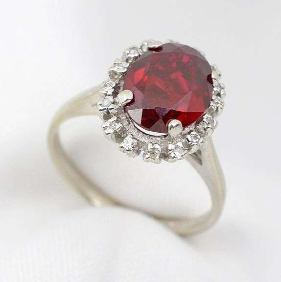 Pretty Synthetic Ruby & Diamond Ring