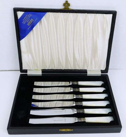 Vintage Viners Sheffield MOP & Sterling Knives w/Box
