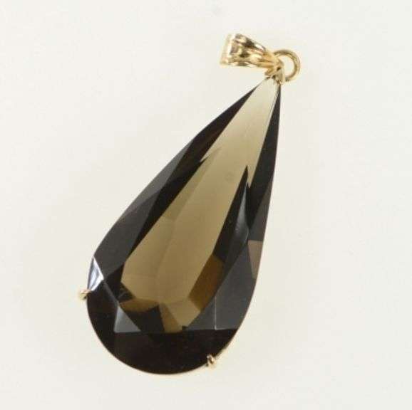 14K Yellow Gold Pear Smoky Quartz Vintage Statement Pendant
