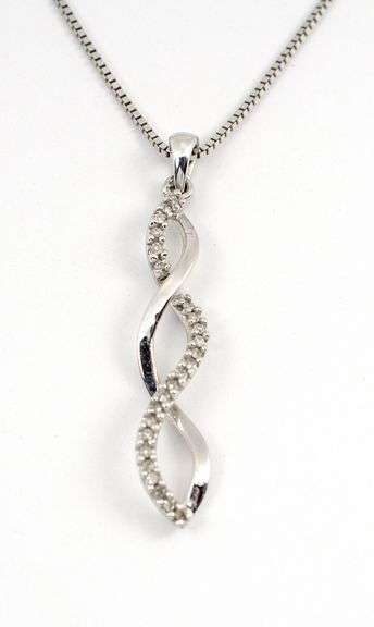 White Gold Diamond Swirl Pendant on Necklace