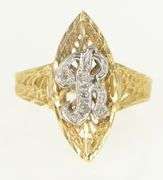 14K Yellow Gold R Diamond Monogram Letter Initial Name Ring