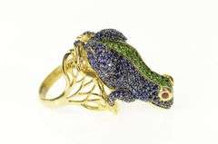 14K Yellow Gold Pave Sapphire Peridot Ruby Frog Statement Ring