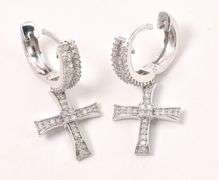 Immaculate Approx. 1.00CTW Diamond Cross Dangle Earrings in 14K White Gold