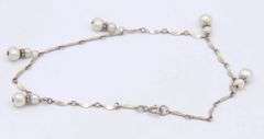 Vintage 925 sterling silver pearl dangle anklet