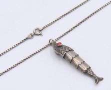 Vintage 925 sterling silver fish pendant on box chain necklace