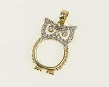 14K Yellow Gold Owl Wisdom Symbol CZ Vintage Charm/Pendant