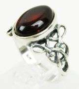 Sterling Celtic Knot Amber Cabochon Ring, 6.5