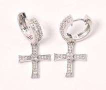 Immaculate Approx. 1.00CTW Diamond Cross Dangle Earrings in 14K White Gold