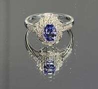 Rhodium Plated Natural Tanzanite & Diamond Ring