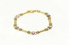 14K Yellow Gold Ornate Oval Amethyst Bar Link Statement Bracelet