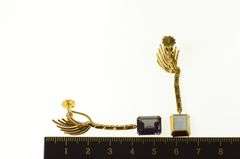 18K Yellow Gold Ornate Retro Amethyst Dangle Screw Back Earrings
