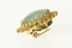 14K Yellow Gold Oval Aventurine Retro Scalloped Filigree Pin/Brooch