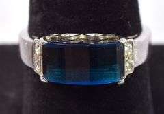 Sterling Silver Blue Gemstone and CZ Ring
