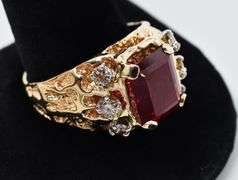 Handsome 14K Yellow Gold Sapphire and Diamond Men's Ring