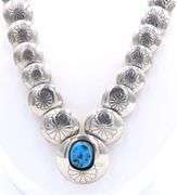 Navajo graduated sterling silver pillow turquoise stamped bead necklace
