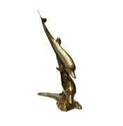 1970s Hollywood Regency Solid Brass Swimming Dolphins Sculpture 16 Inch