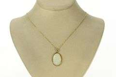 14K Yellow Gold Oval Natural Opal Retro Classic Statement Pendant
