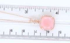 14kt Yellow gold cushion pink opal and topaz halo pendant on chain