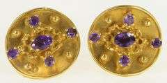 14K Yellow Gold Naomi Amethyst Etruscan Revival Screw Earrings