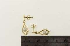 14K Yellow Gold Pearl Dangle Squared Cage Vintage Earrings