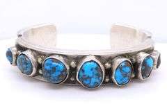 Heavy signed 925 sterling silver turquoise cuff bangle