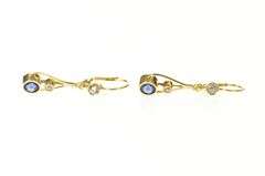 14K Yellow Gold Victorian Syn. Sapphire CZ Ornate Dangle Earrings