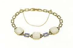 14K Yellow Gold Art Deco Camphor Glass Syn. Sapphire Bracelet