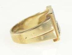 10K Yellow Gold 1940's Diamond Masonic Squared Ring