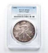 MS66 2002 American Silver Eagle PCGS Rainbow Toning