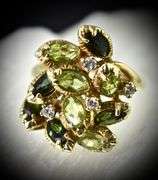 Fascinating 14K Yellow Gold Peridot & Tourmaline Ring