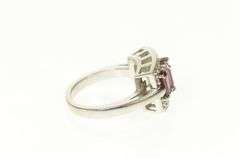 14K White Gold Emerald Cut Pink Tourmaline Diamond Halo Ring