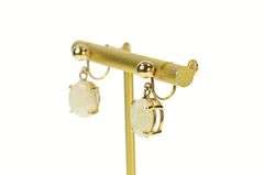 14K Yellow Gold Opal Inset Retro Dangle Screw Back Earrings