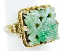 Vintage Silver Carved Jade Ring, Size 6.5