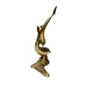 1970s Hollywood Regency Solid Brass Swimming Dolphins Sculpture 16 Inch