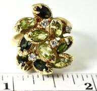 Fascinating 14K Yellow Gold Peridot & Tourmaline Ring
