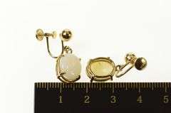 14K Yellow Gold Opal Inset Retro Dangle Screw Back Earrings