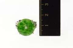 18K White Gold Jade Diamond Round Ornate Statement Ring